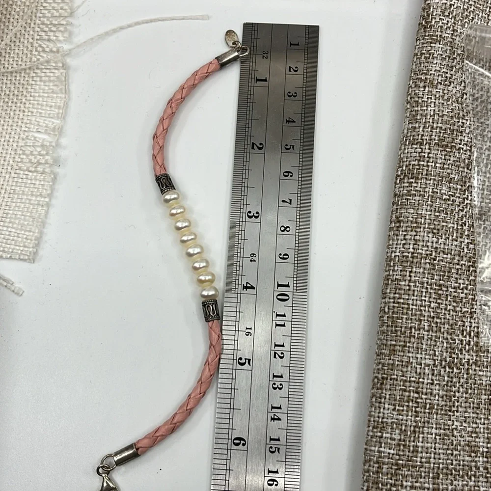 🌸 Vintage Honora Pink Leather & Pearl Bracelet - 7.25" Lobster Clasp - Picture 7 of 9